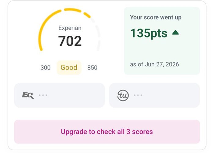 Captura real: Experian 702, subió 135 puntos
