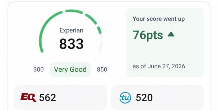 Captura real: Experian 833, subió 76 puntos