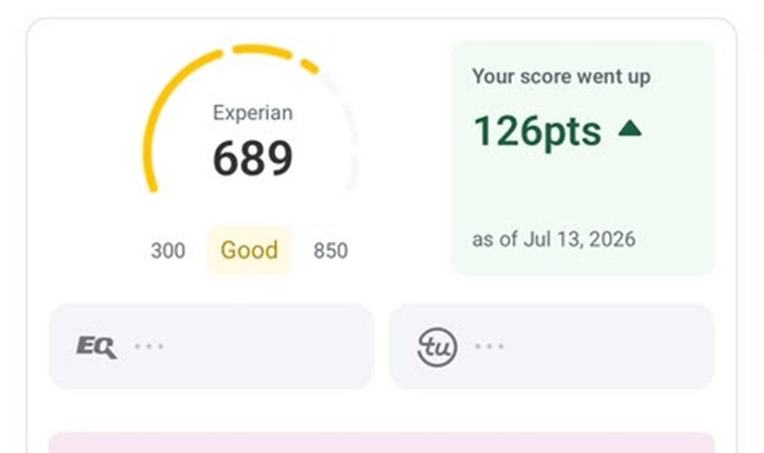 Captura real: Experian 689, subió 126 puntos