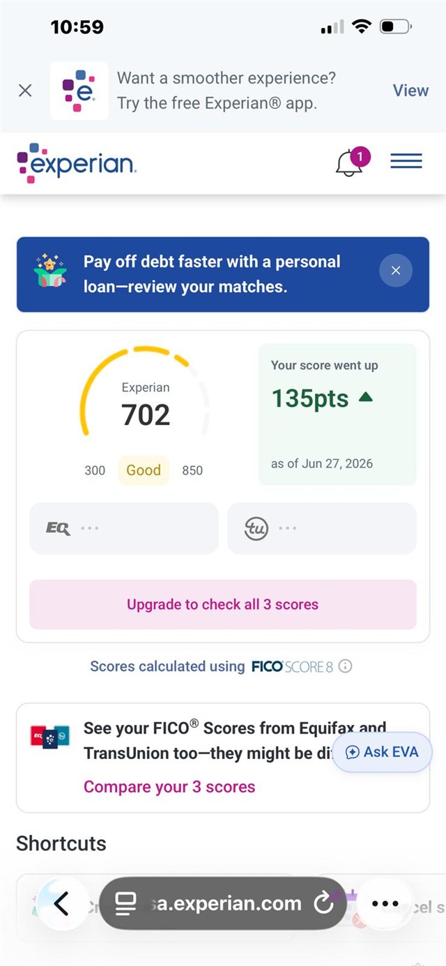 Captura real (Puntaje): Experian · 702 · +135