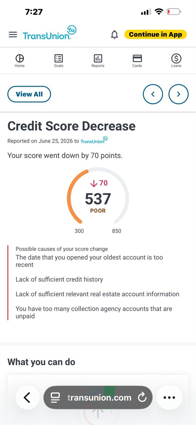 Captura real (Puntaje): TransUnion · antes: 537 (mismo cliente)