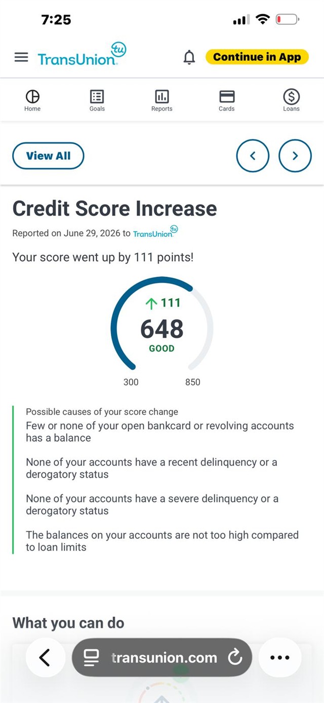 Captura real (Puntaje): TransUnion · 648 · +111