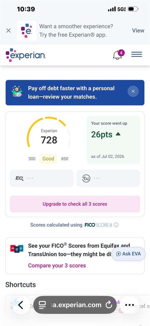 Captura real (Puntaje): Experian · 728 · +26