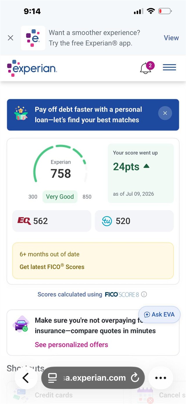 Captura real (Puntaje): Experian · 758 · +24