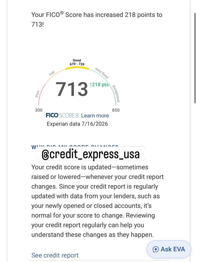 Captura real (Puntaje): FICO · Experian · 713 · +218