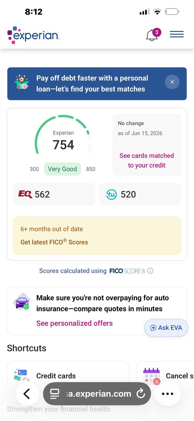 Captura real (Puntaje): Experian · 754