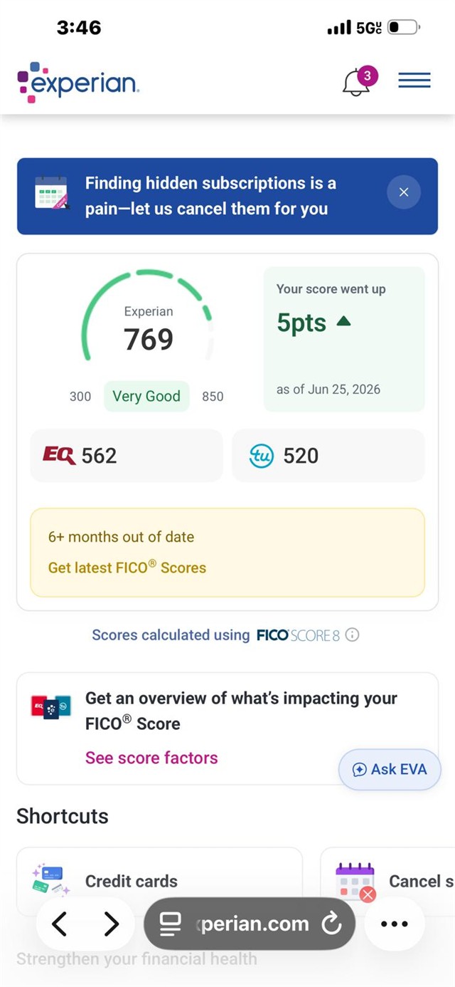 Captura real (Puntaje): Experian · 769 · +5