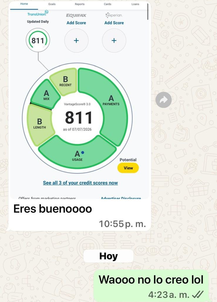 Captura real: reporte compartido por la clienta con el mensaje “Eres buenoooo”