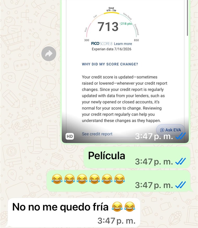 Captura real: reporte compartido por la clienta y su mensaje “No no me quedo fría”