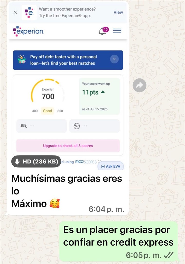 Captura real: “Muchísimas gracias eres lo Máximo” y la respuesta “Es un placer gracias por confiar en credit express”