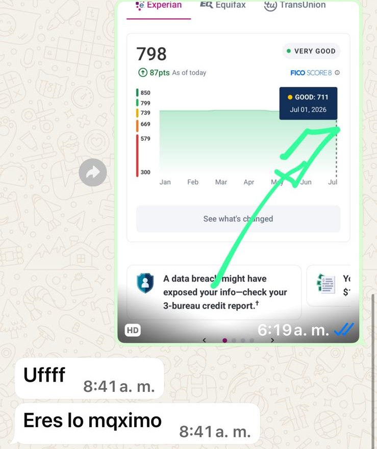 Captura real: reporte compartido por la clienta y sus mensajes “Uffff” y “Eres lo máximo”